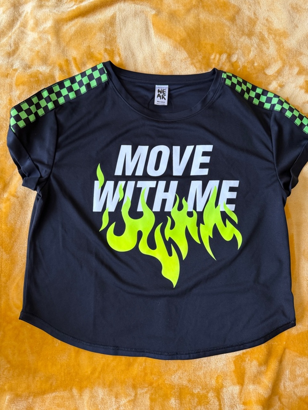 Zumba 'Move With Me' Graphic Tee - Black with Neon Green Flame Cropped